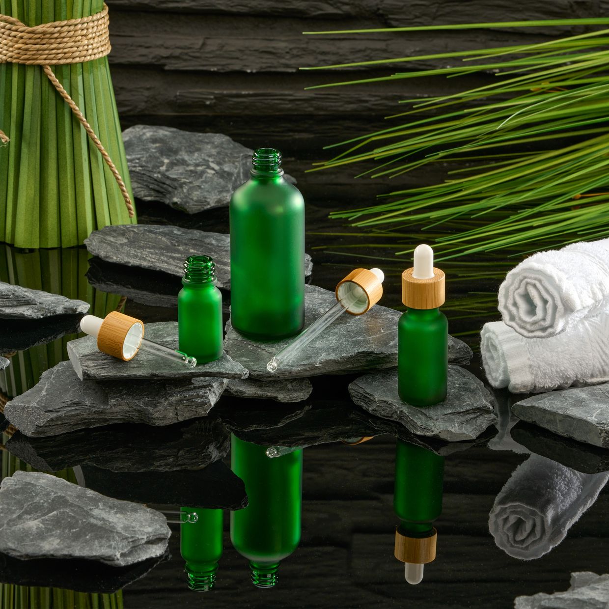 Pipettenflaschen Tropfflasche grün matt mit Trichter hochwertige