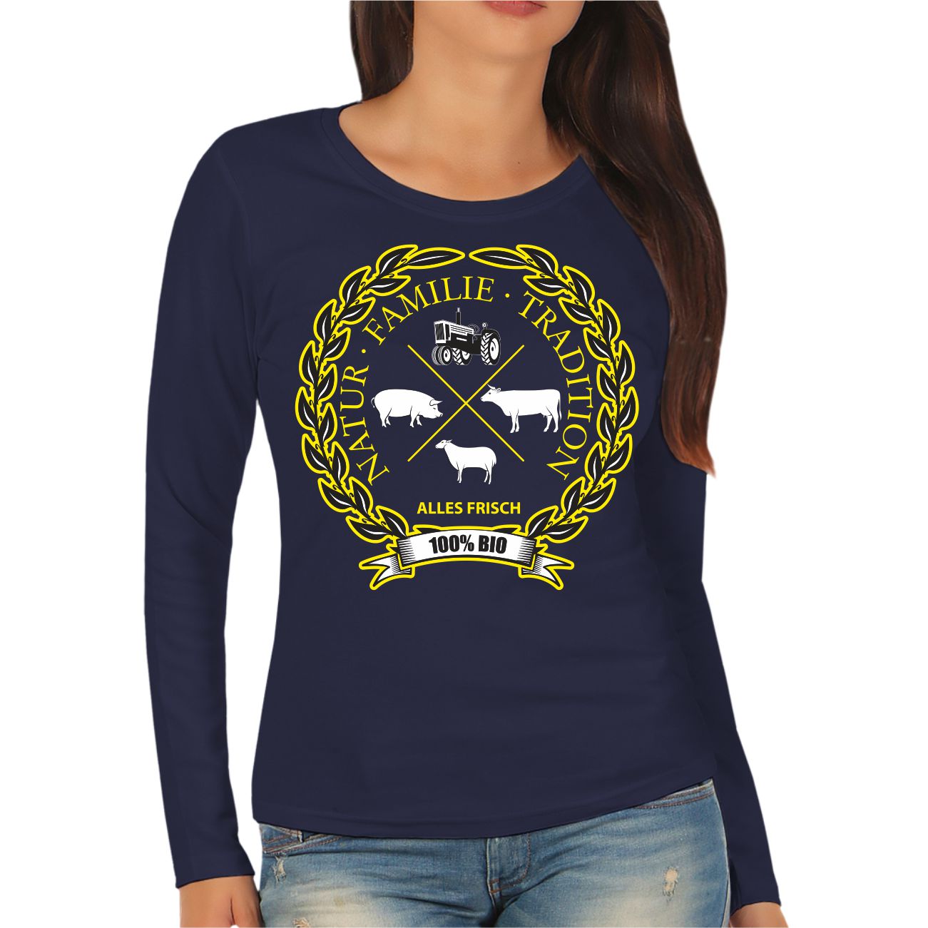 Frauen Langarm Shirt Bio – Natur Familie Tradition Öko Bauer Bauernhof Land - Bild 2 von 4