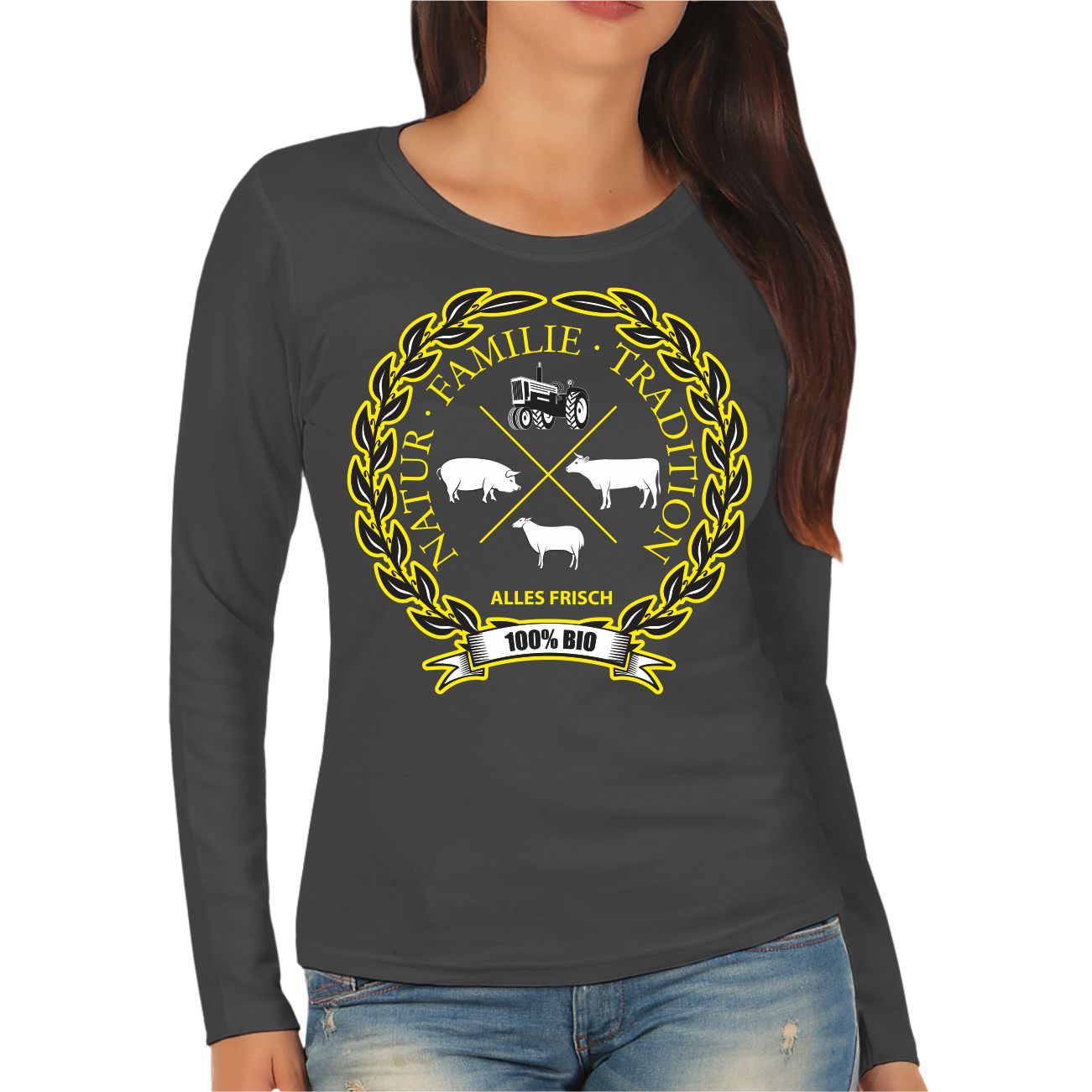 Frauen Langarm Shirt Bio – Natur Familie Tradition Öko Bauer Bauernhof Land - Bild 3 von 4