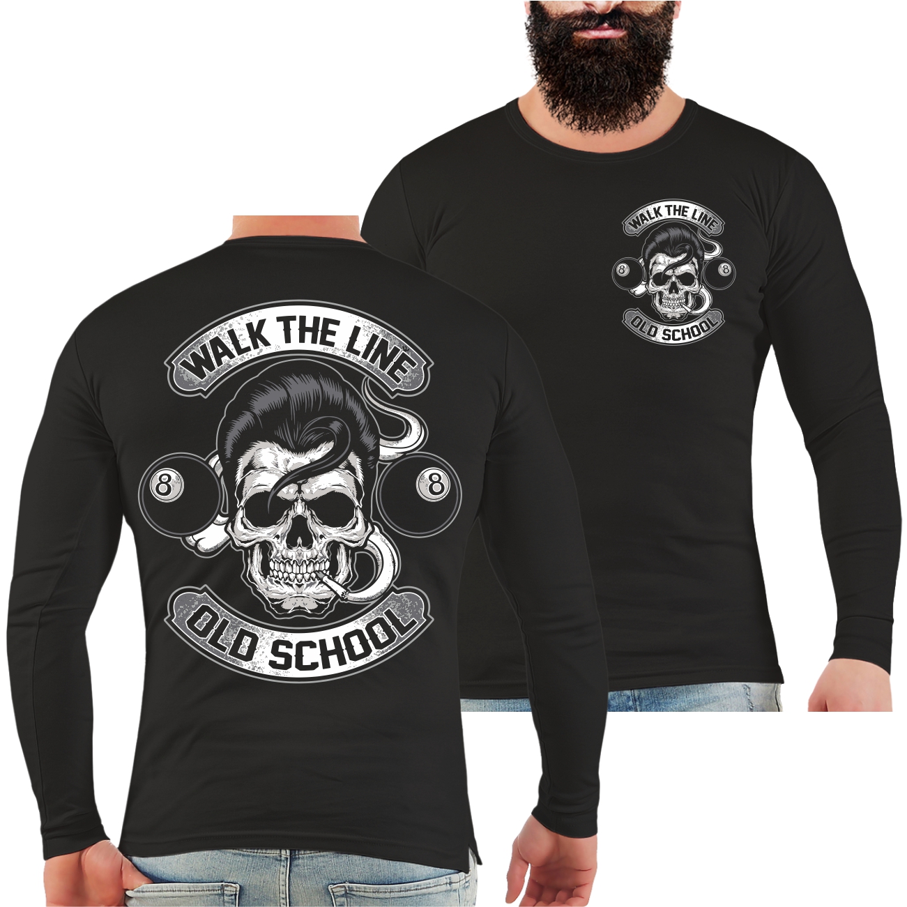 Männer Longsleeve Rockn Roll Rockabilly Old School TShirt Shop