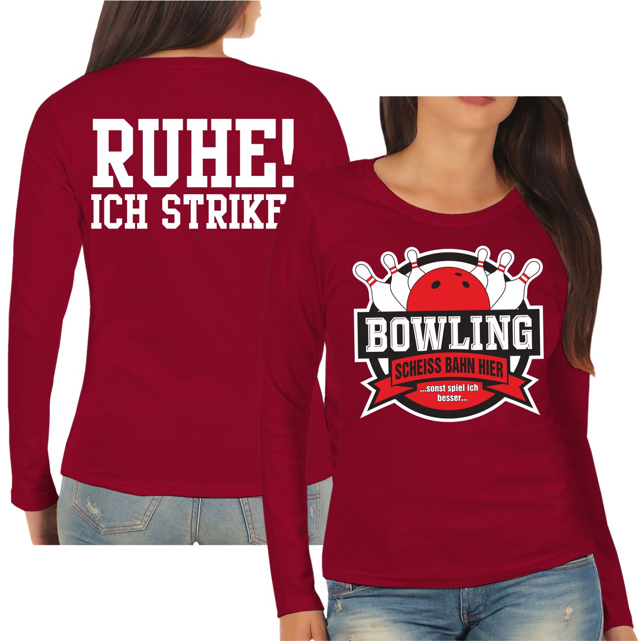 Spass Kostet Frauen Longsleeve Bowling lustiges Motiv mit Pins und Strikes