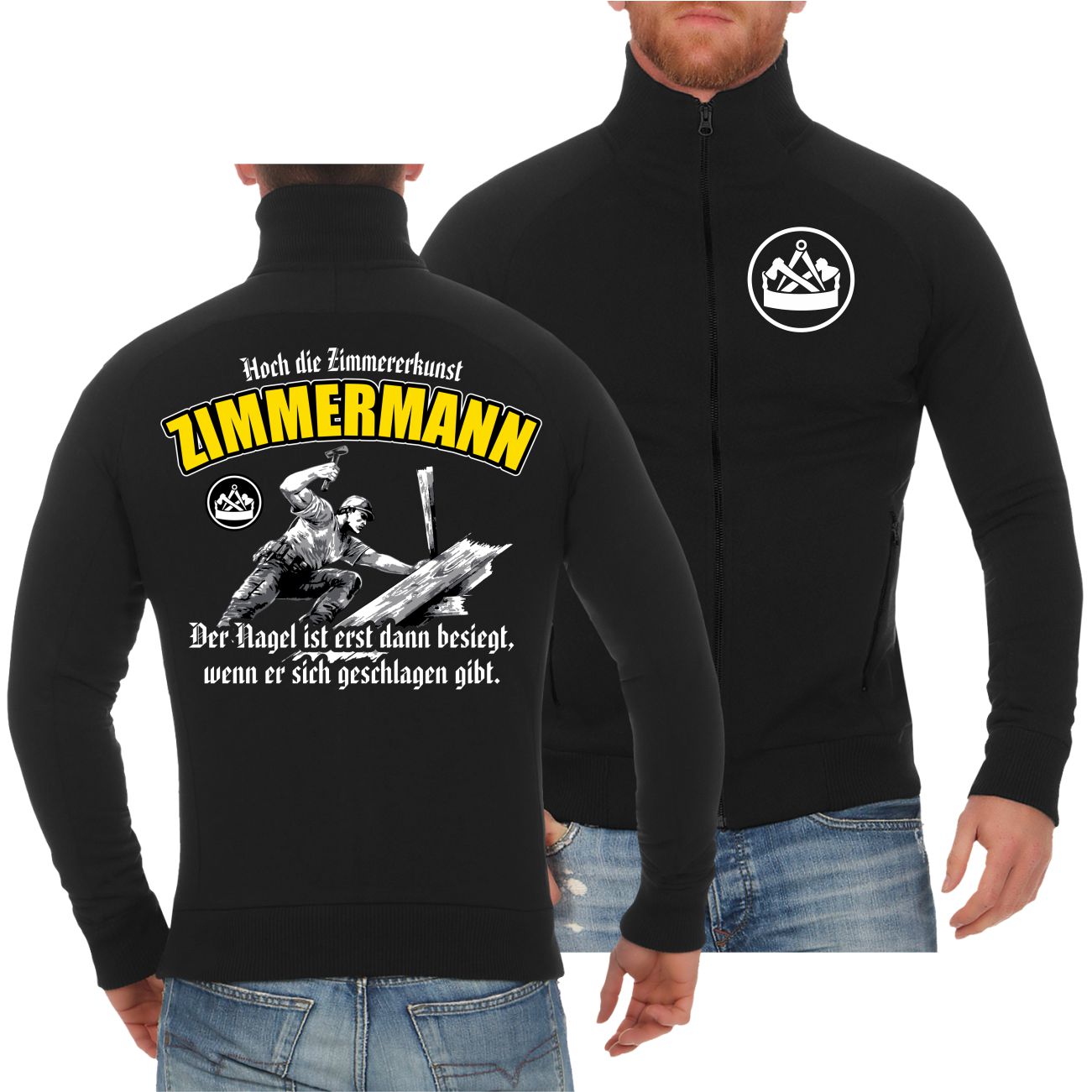 Sweatjacke Zimmermann altdeutscher Spruch hobel zimmerei Geschenk