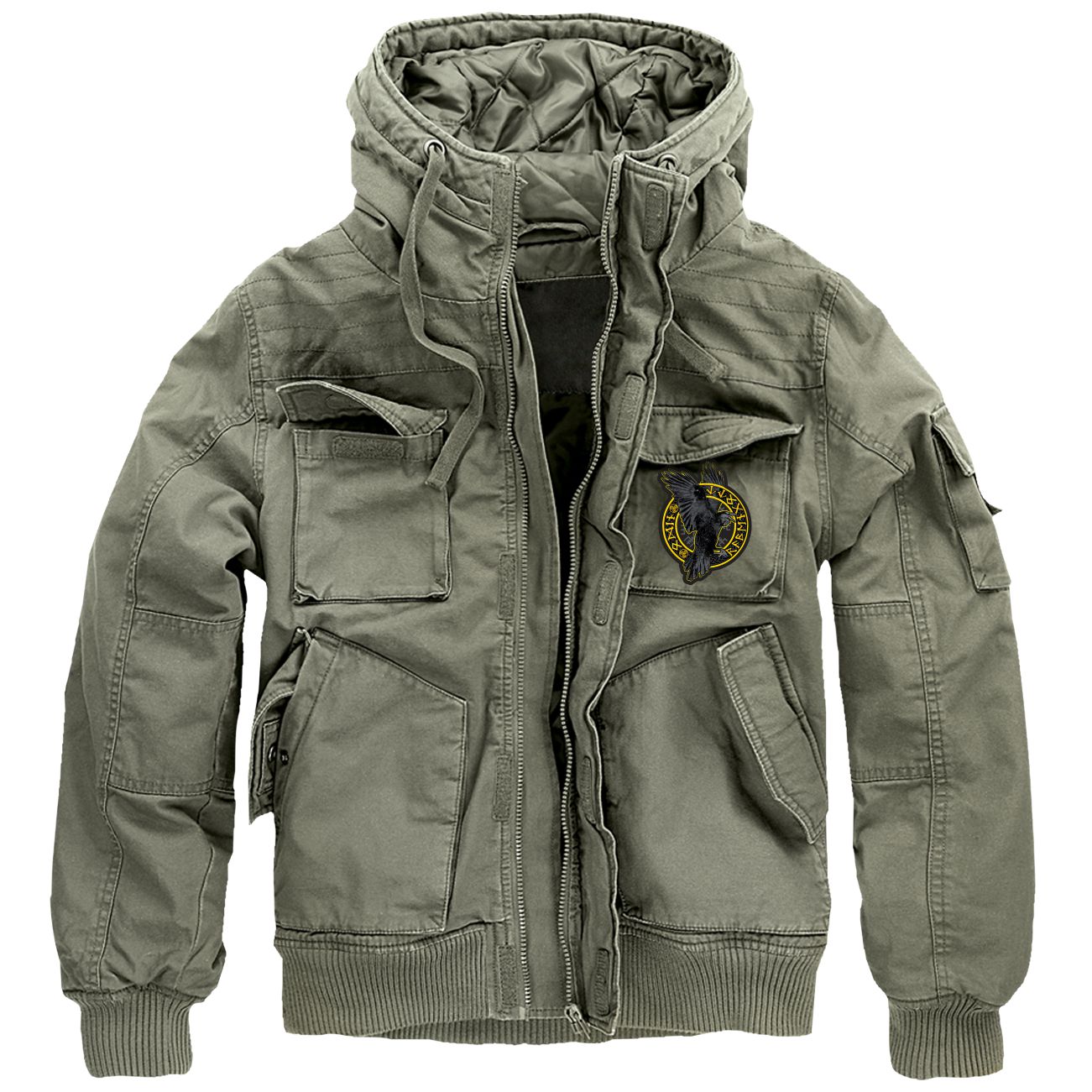 Herren Army Look Herbst Winter Kapuzenjacke Odin Rabengott Hugin