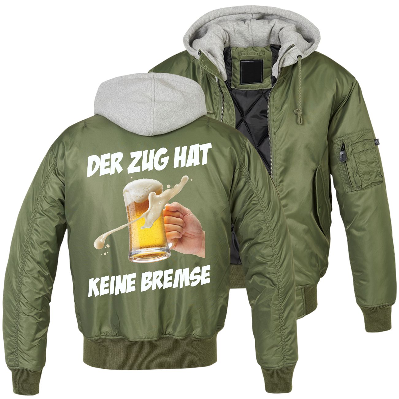 Spass Kostet MA1 Bomberjacke mit Kapuze gefüttert Winter Version Der Zug hat keine Bremse