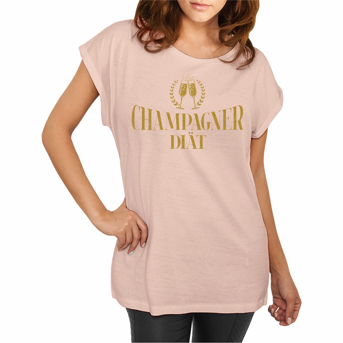 Spass Kostet Longshirt Damen weit geschnitten Champagner Diät in GOLD