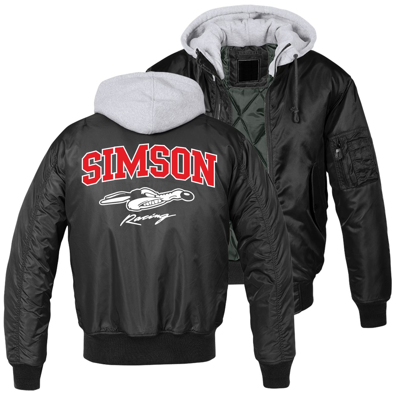 Herren MA1 Bomberjacke mit Kapuze Innenfutter Simson Racing