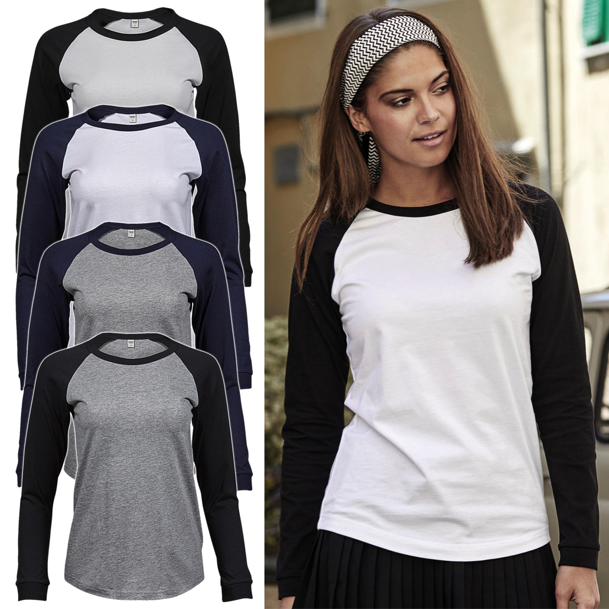 Damen Baseball T-Shirt Langarm Longsleeve Shirt Tee Jays