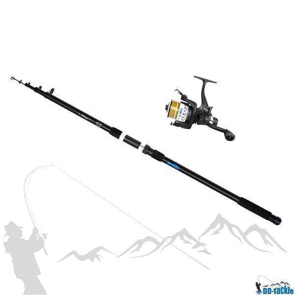 Angel Set 1 Carbon Rute 3,60m 3,0lbs 60-120g  1 Freilauf Rolle  Alu Spule 