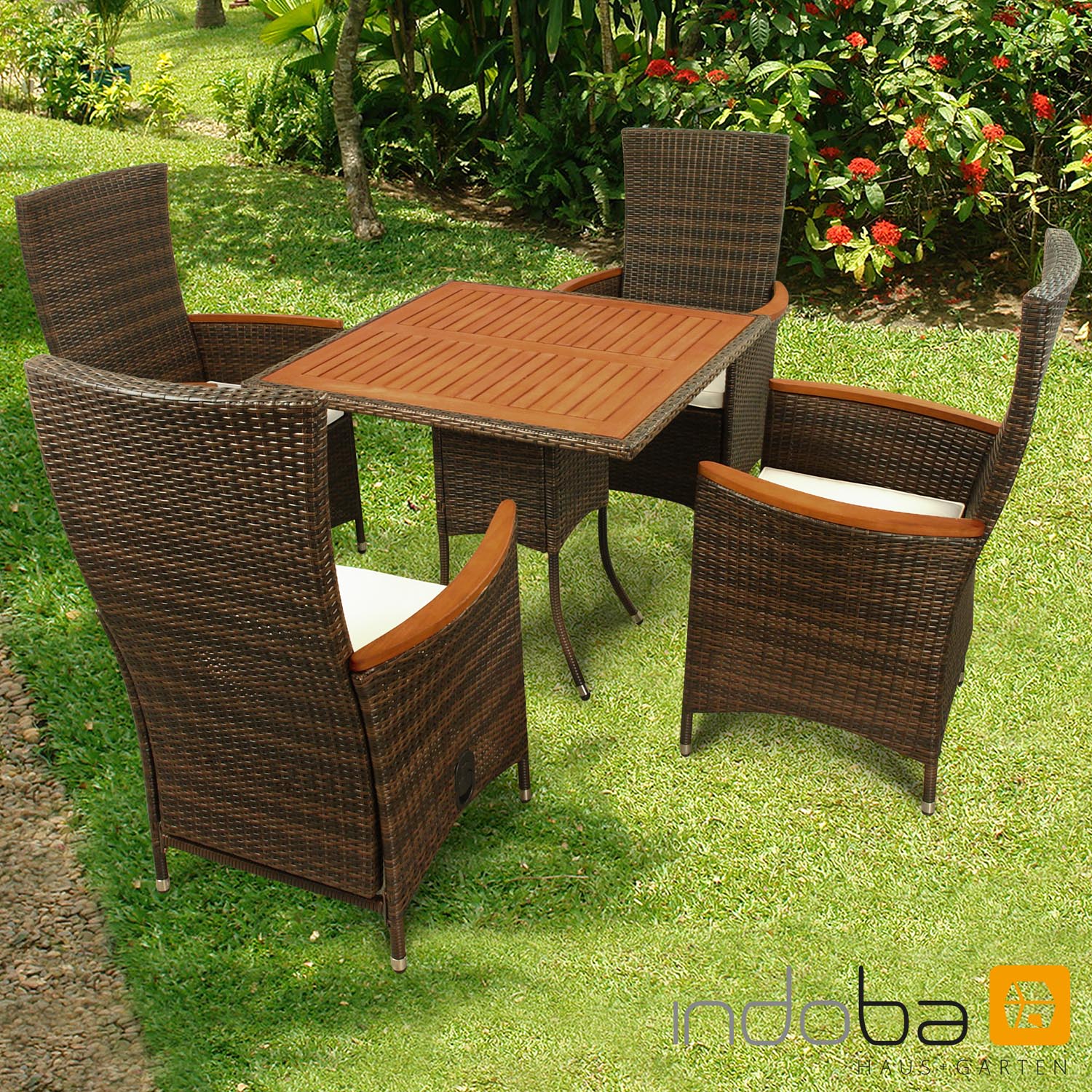 Gartenmöbel Set 5teilig Valencia Hochlehner Polyrattan braun Serie
