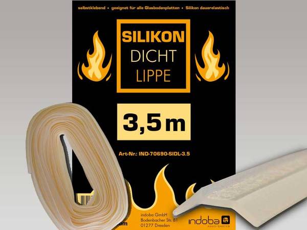 Silikon - Glasplattendichtung 3,5 m, Dichtlippe für Funkenschutzplatte