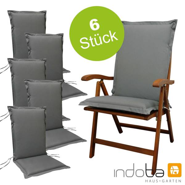 6 x indoba - Sitzauflage Hochlehner Serie Premium - extra dick - Grau