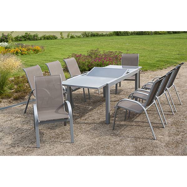 Gartenmöbel Garnitur Set Aluminium 9tlg Ausziehtisch Stapelstuhl Gewebe