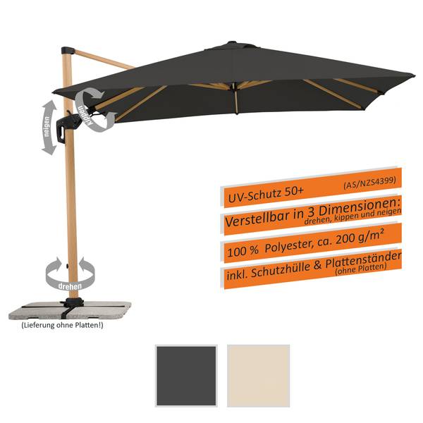 Ampelschirm Rhodos Twist Woody 300x300/8 quadratisch, ca. 300 x 300 cm