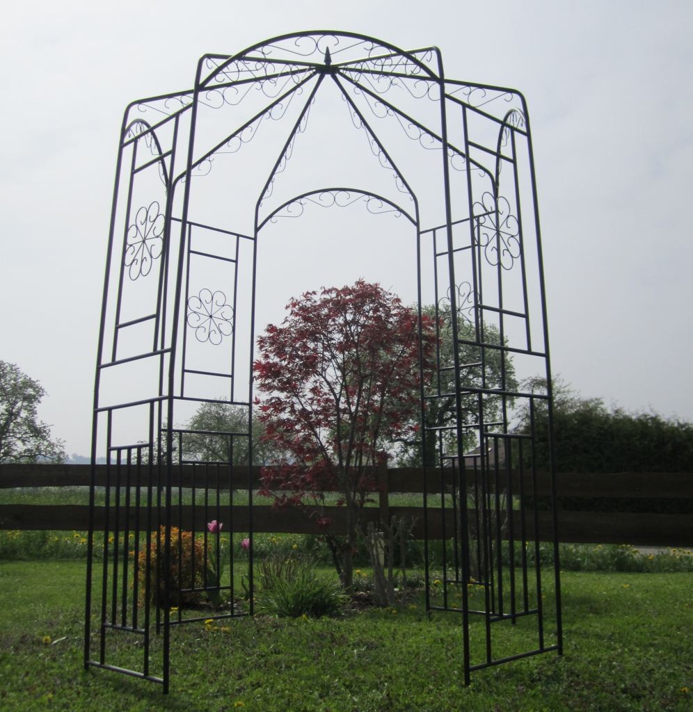 Eleganter XXL Rosenbogen Rankhilfe Pergola aus Metall schwarz Mod