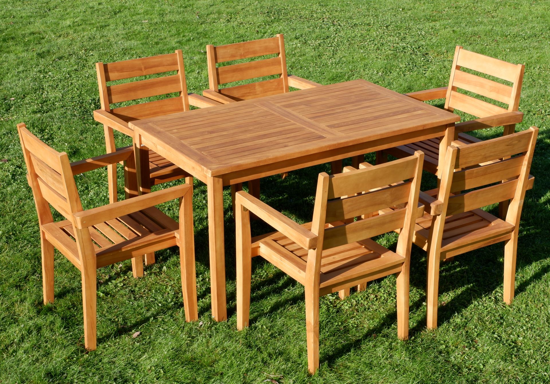 TEAK SET: Gartengarnitur Alpen Tisch 150x80 + 6 Kingston Sessel Serie