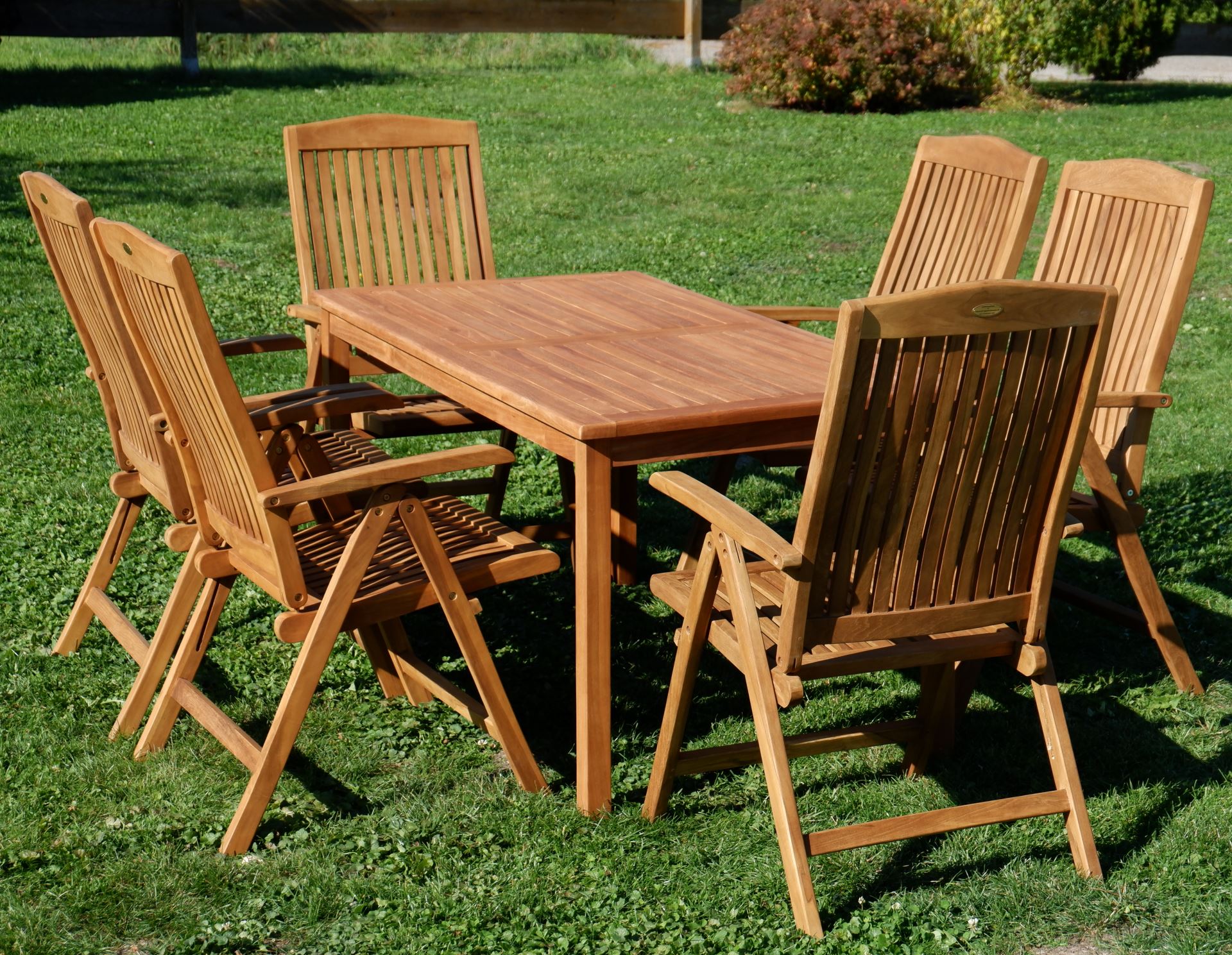 TEAK SET: Gartengarnitur Alpen Tisch 150x80 cm + 6 Tobago Sessel Serie