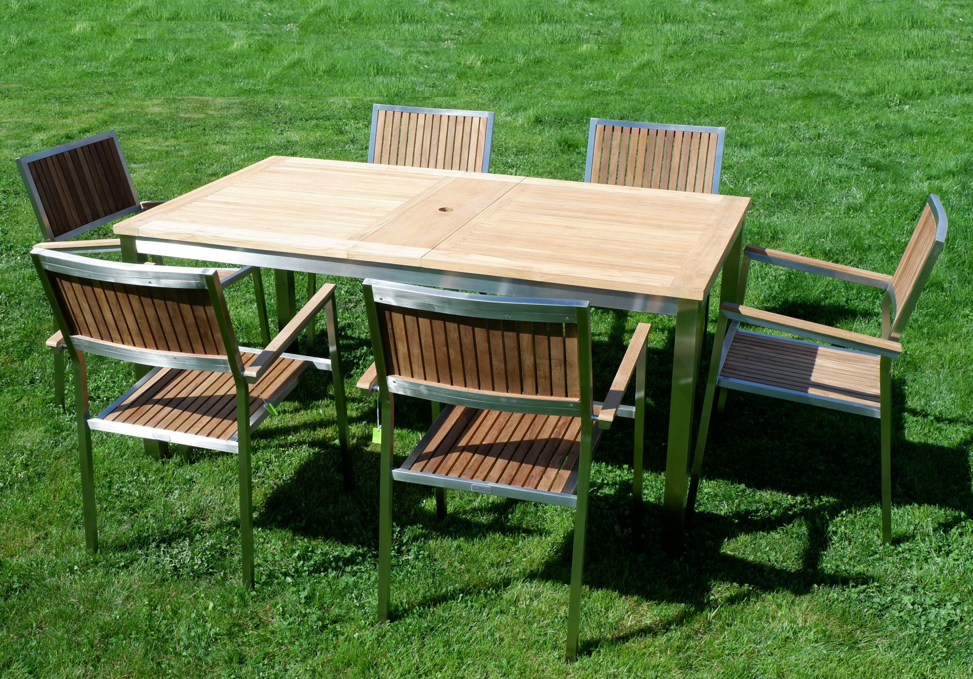 Gartengarnitur Edelstahl Teak Set Ausziehtisch 160/220 x 90 cm + 6 Teak Sessel AGrade Teak