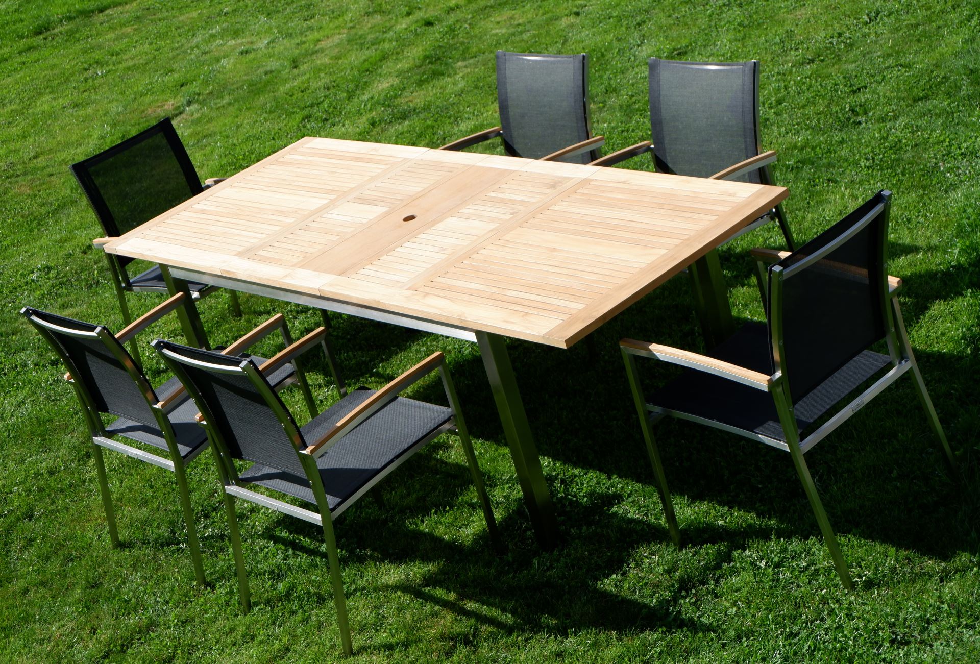 Gartengarnitur Edelstahl Batyline Teak Set Ausziehtisch 160/220 x 90