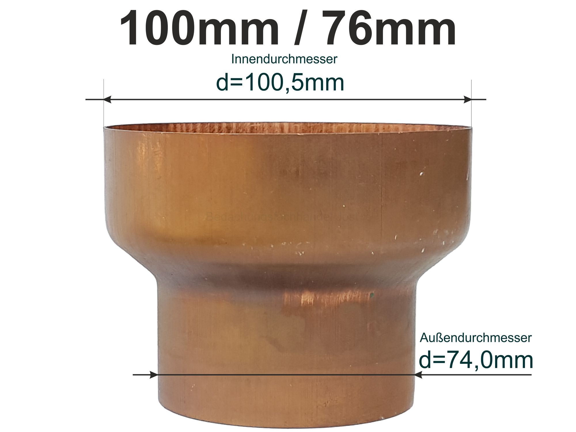 Kupfer Reduzierstück Fallrohr Reduzierung d=100/76mm oder Übergang auf HT 75mm | Dach Teufel