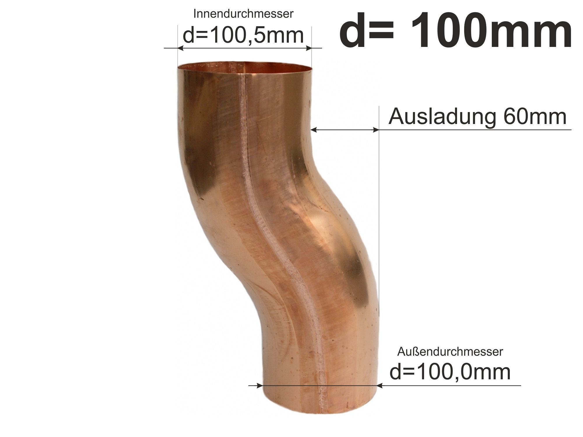 Kupfer Fallrohr Sockelknie Sockelwinkel Etagenbogen d=100mm