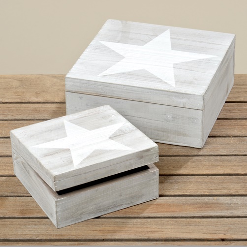 Holzkisten zur Aufbewahrung 2er Set mit aufklappbarem Deckel