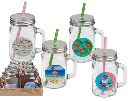 Trinkgläser bunte Glühlampen mit Deckel und Strohhalm 6er Set 200 ml