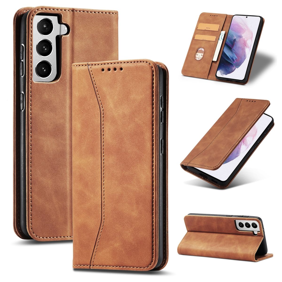 Handy Hülle Schutz Tasche für Samsung Galaxy S21 Cover Wallet Etui Braun