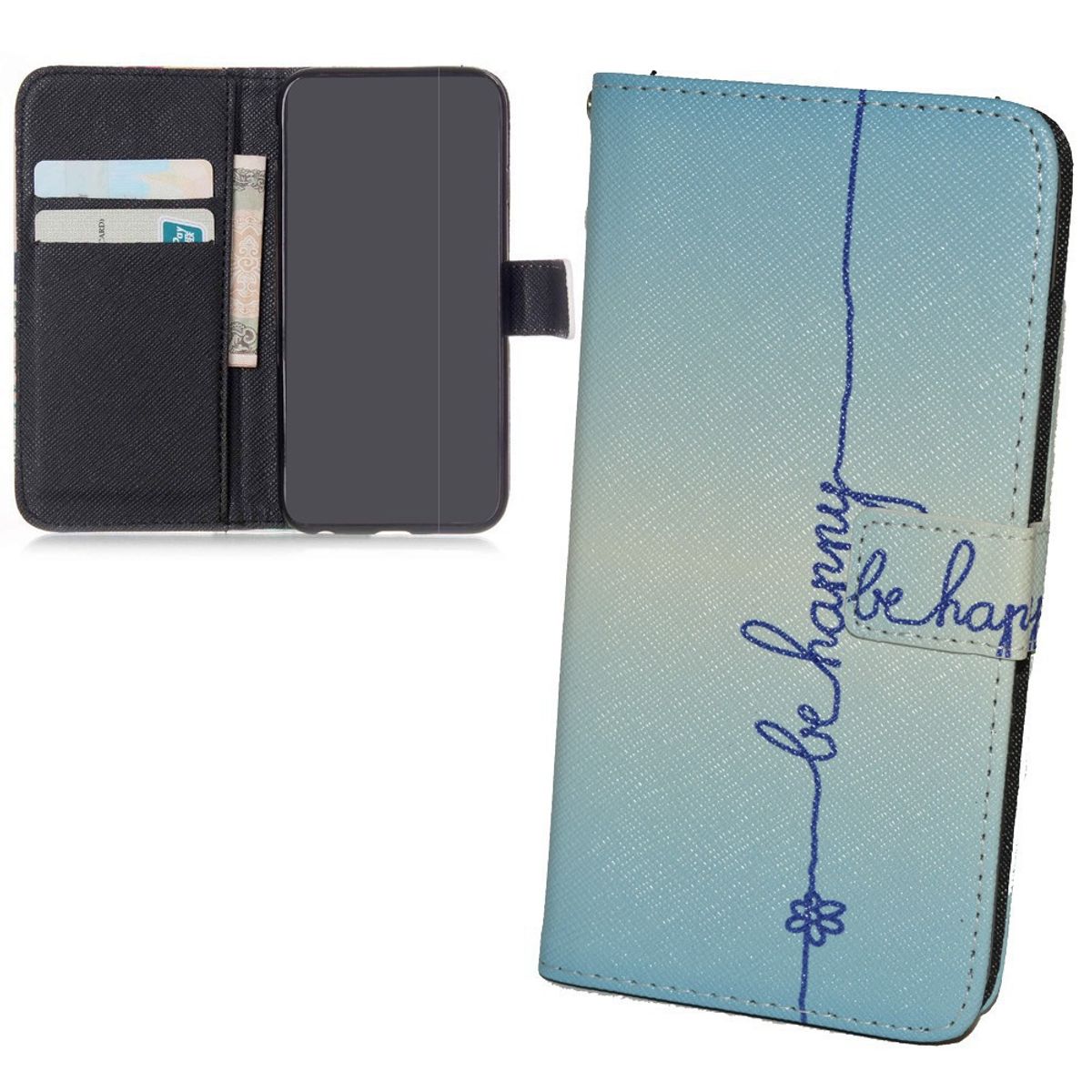 König Design Handyhülle kompatibel mit Samsung Galaxy S6 Schutztasche Wallet Cover 360 Case Blau