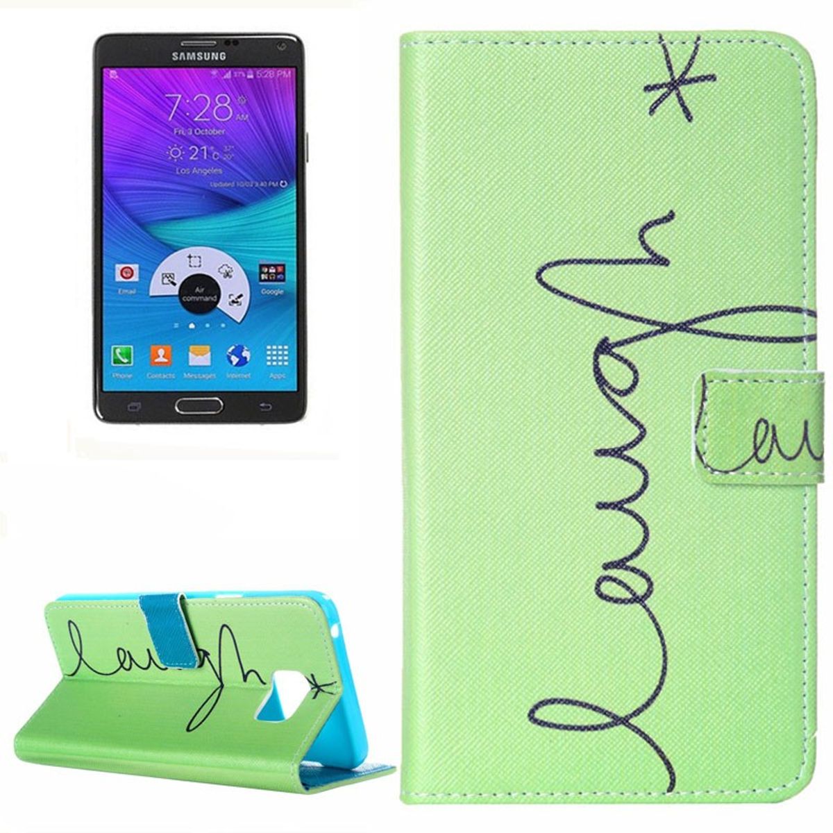 König Funda para Samsung Galaxy Note 5, funda protectora, funda para teléfono móvil, funda con tapa, funda tipo cartera, piel sintética, color verde risa