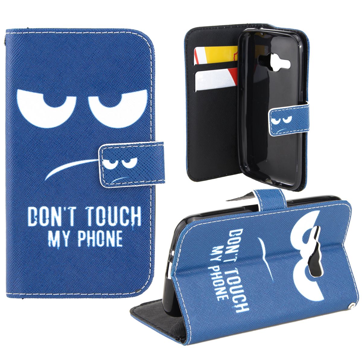 König Design Handyhülle kompatibel mit Samsung Galaxy A3 (2015) Schutztasche Wallet Cover 360 Case Blau
