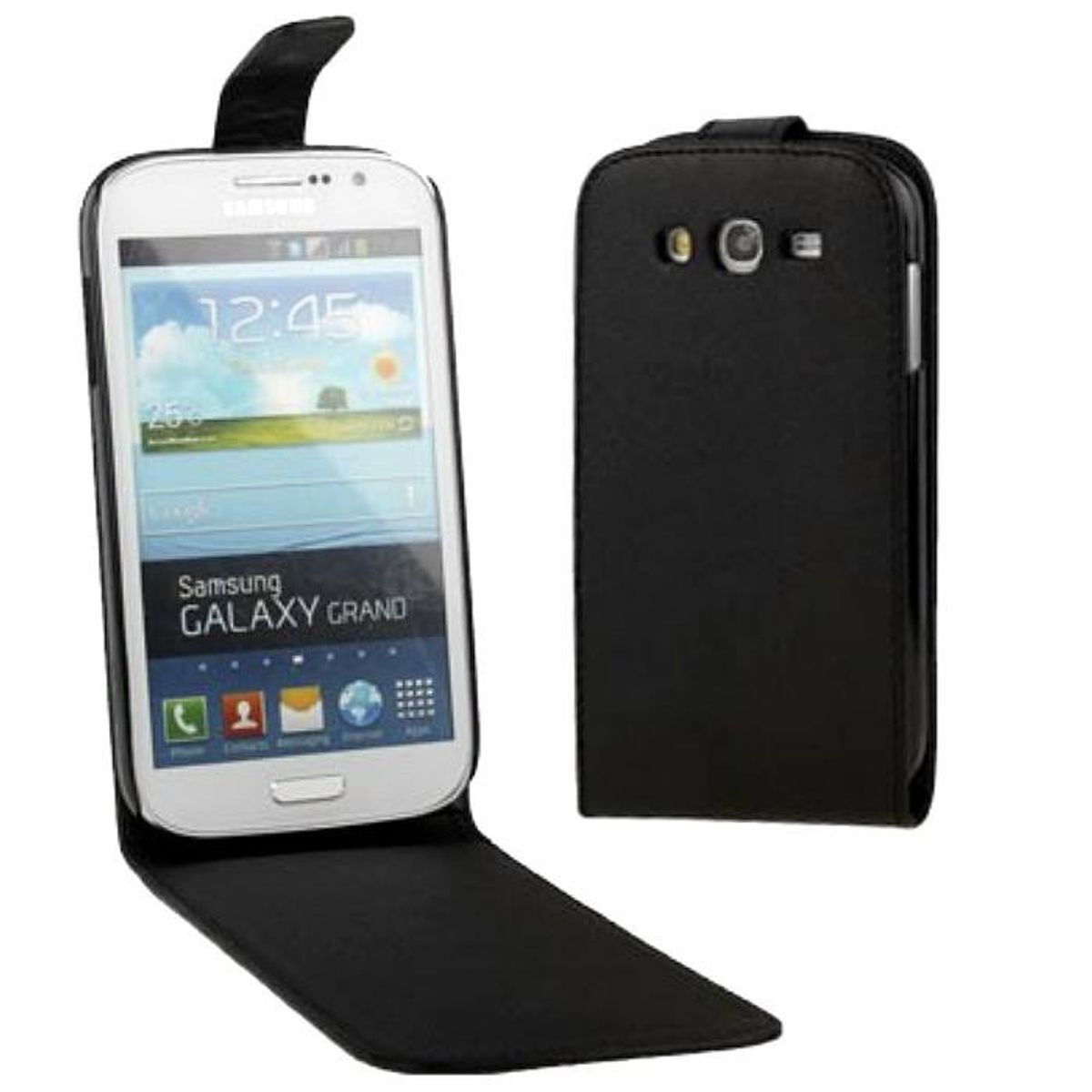 Schutzhülle Flip Tasche für Handy Samsung Galaxy Grand Duos i9082 Schwarz