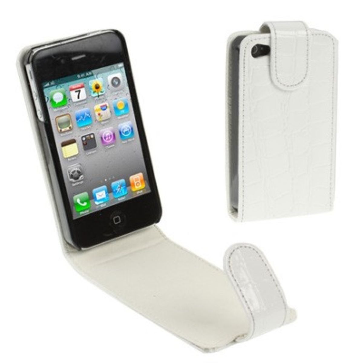 Flip crocodile case for mobile phone Apple iPhone 4 & 4S white