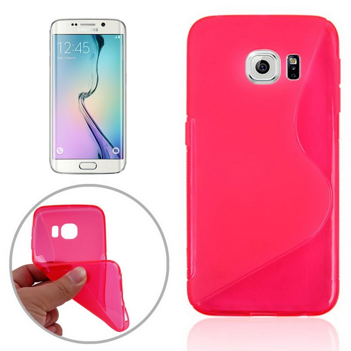 König Design Samsung Galaxy S6 Edge SM-G925 Handy Tasche Schutz Hülle Design S-Line TPU Cover Schale Anti Finger Case Pink