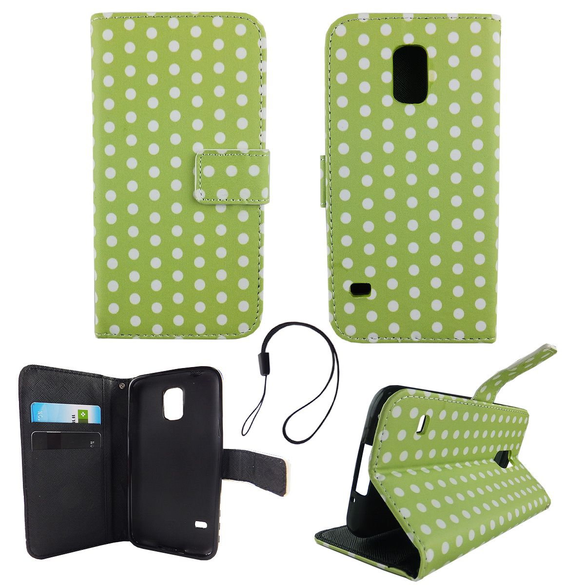 König Funda tipo cartera de piel sintética para Samsung Galaxy S5 / S5 Neo - Funda con tapa en diseño verde / blanco con ranura para tarjetas y función atril