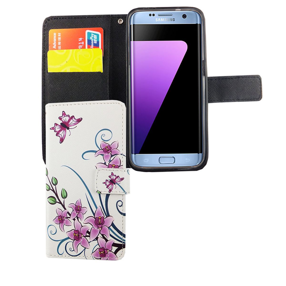 König Design Funda para teléfono móvil Compatible con Samsung Galaxy S7 Edge Funda Protectora Tipo Cartera 360 Funda Blanca