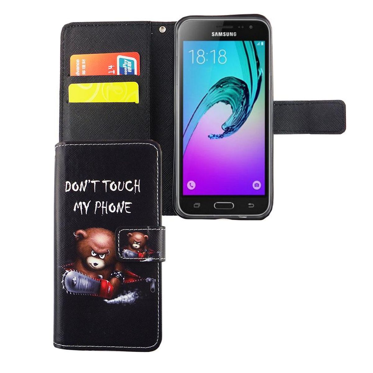 King Design Mobile Show Compatible with Samsung Galaxy J3 Emerge Protection bag Wallet Cover 360 Case Black