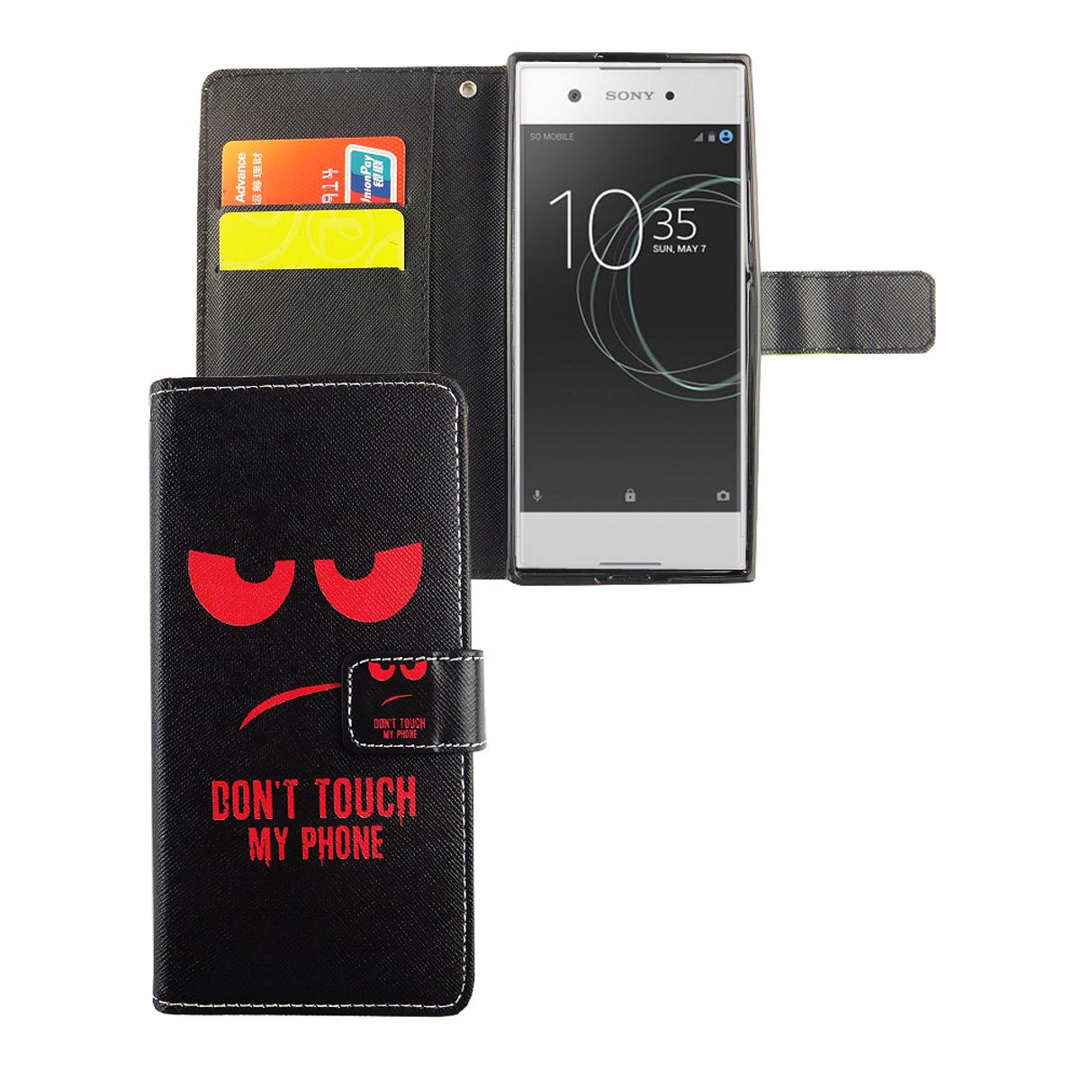 König Coque de protection design pour téléphone portable Sony Xperia XA1, étui à rabat pour smartphone Don't touch my Phone design rouge noir