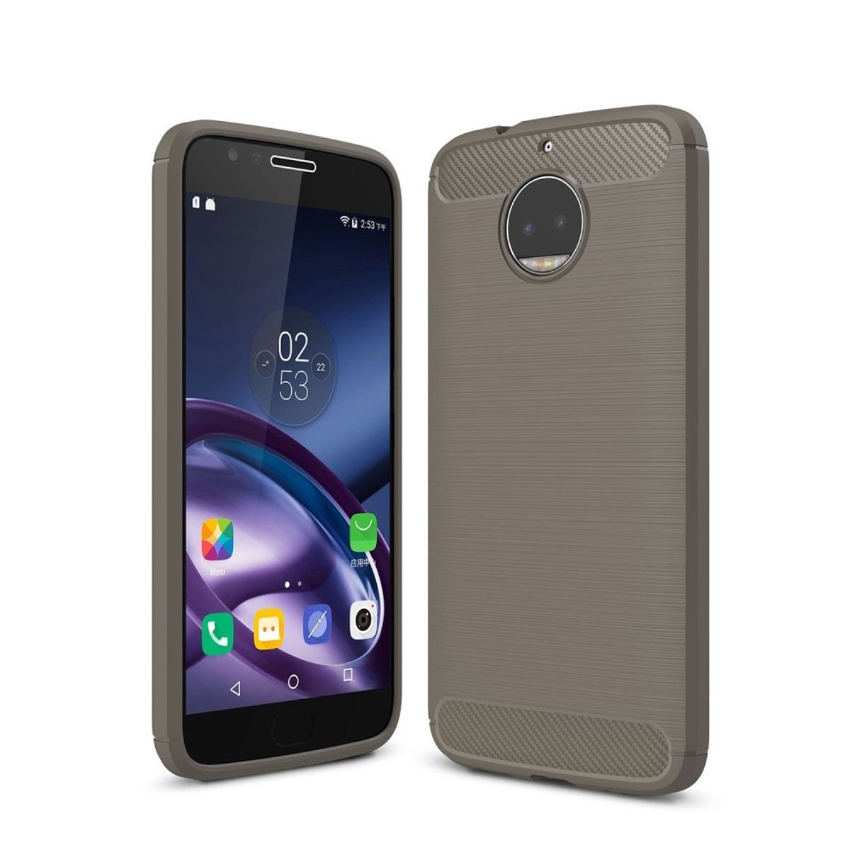 König Design Motorola Moto G5S Plus Cover TPU Case Silikon Schutz-Hülle Handy Bumper Carbon Optik Grau - Air Cushion Technology