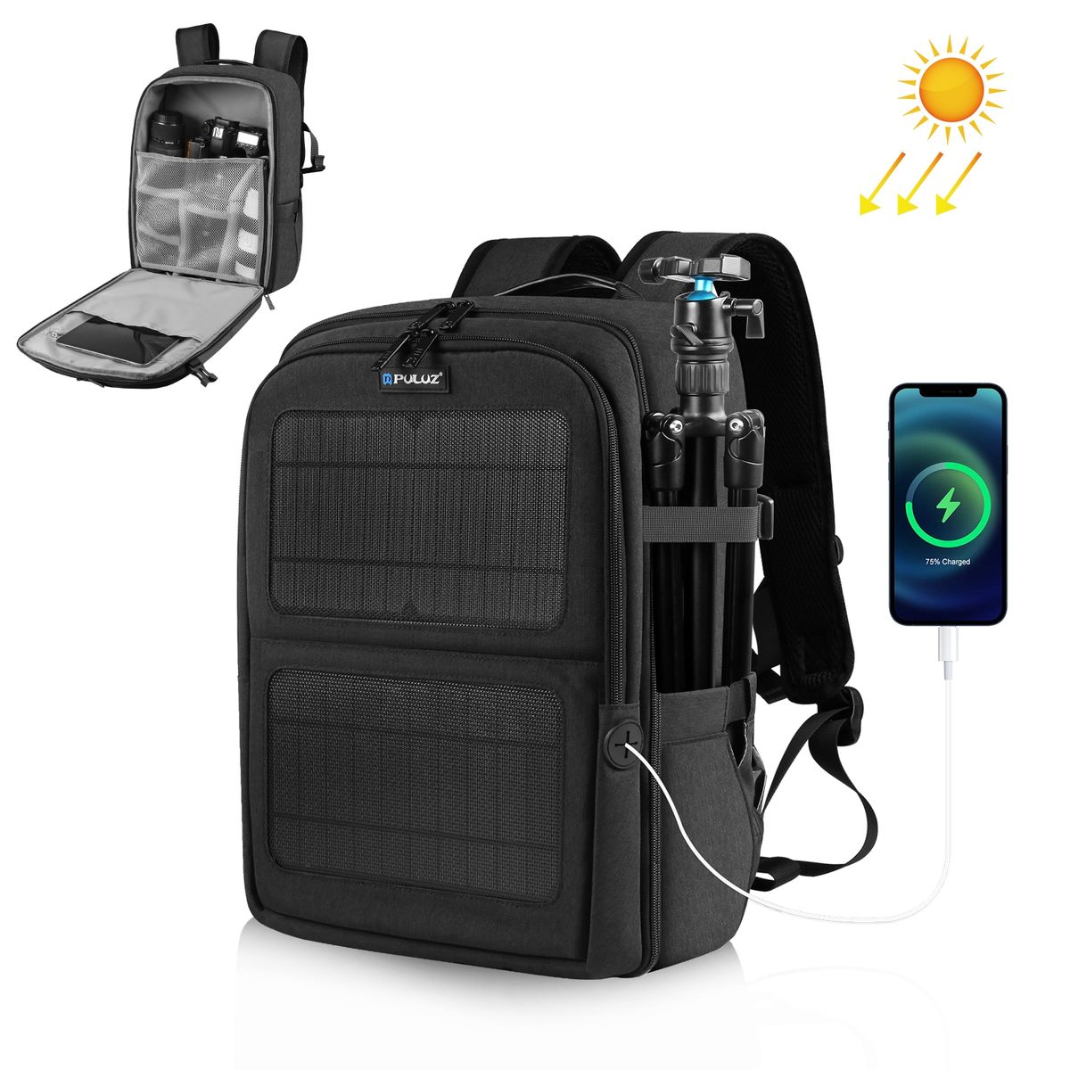 Solar Rucksack für Outdoor und Camping Wandern Fotografen Kameratasche Backpack