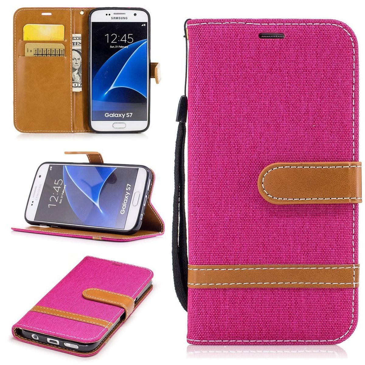 Tasche für Samsung Galaxy S7 Jeans Cover Handy Schutz Hülle Case Pink ...