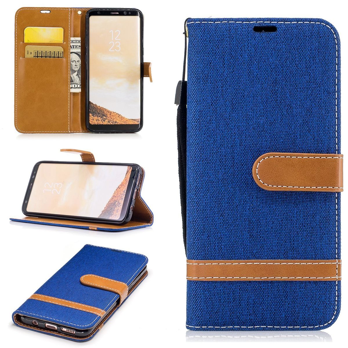 König Design mobile phone case compatible with Samsung Galaxy S8 protective wallet cover 360 case blue