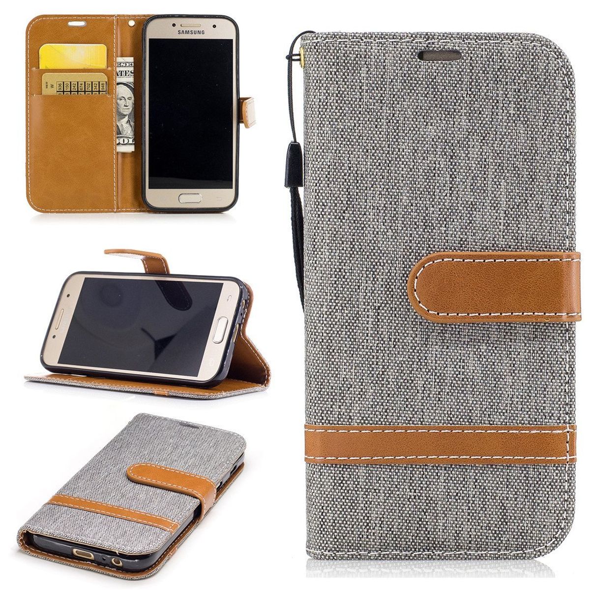 König Design Handyhülle kompatibel mit Samsung Galaxy A3 (2017) Schutztasche Wallet Cover 360 Case Grau