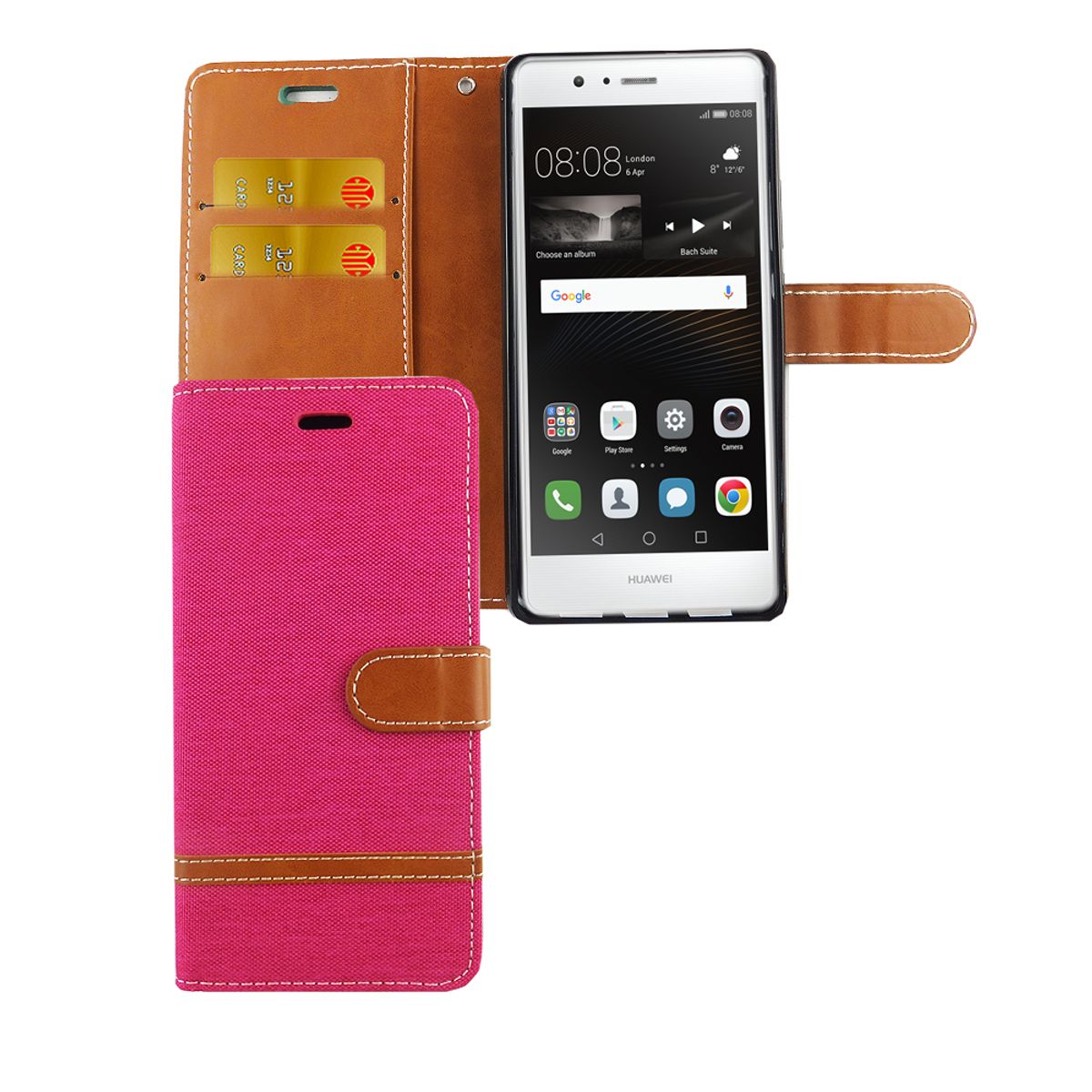 Tasche für Huawei P9 Lite Jeans Cover Handy Schutz Hülle Case Pink ...