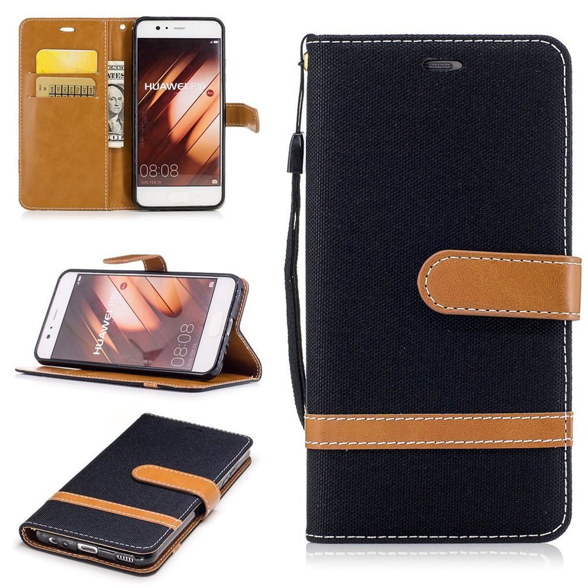 Tasche für Huawei P10 Jeans Cover Handy Schutz Hülle Case Schwarz ...