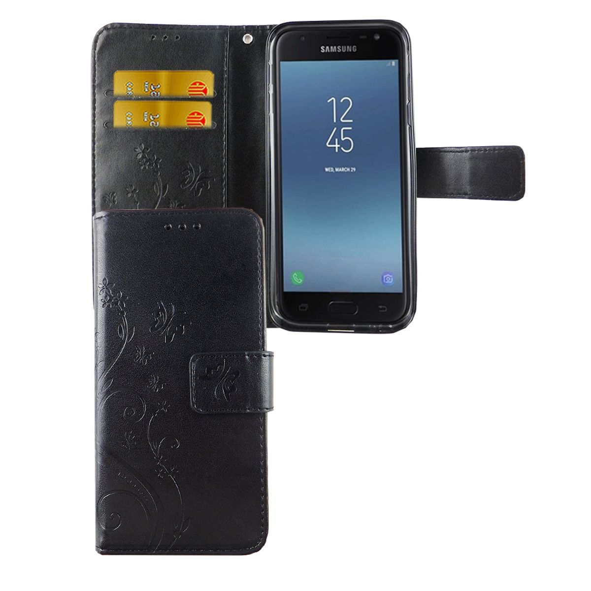 König Design Coque de Protection Portefeuille Compatible avec Samsung Galaxy J3 (2017) 360 Case Noir