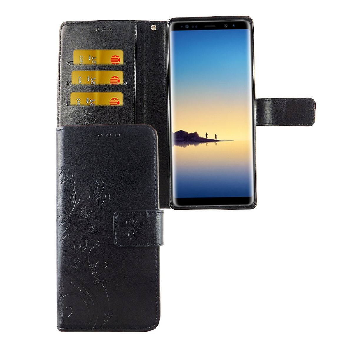 König Design Handyhülle kompatibel mit Samsung Galaxy Note 8 Schutztasche Wallet Cover 360 Case Schwarz