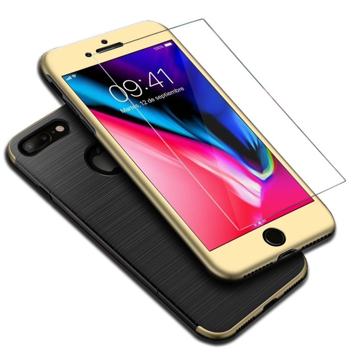 König Design Apple iPhone 7 Plus Handy-Hülle Schutz-Case Carbon Optik Full-Cover Bumper Gold