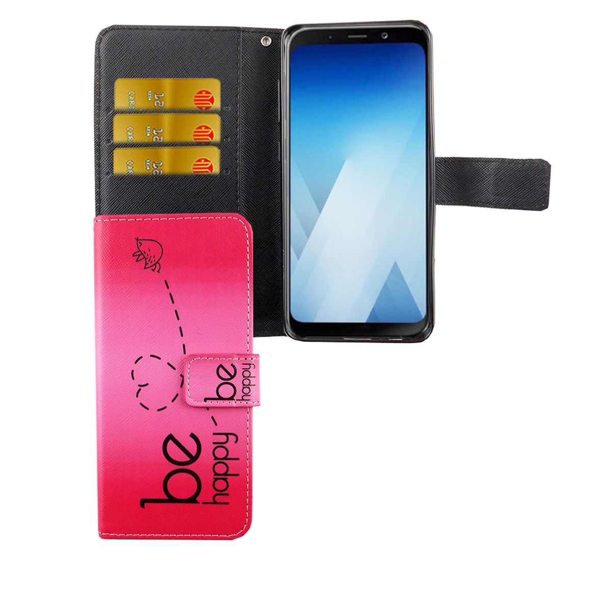 König Design Handyhülle kompatibel mit Samsung Galaxy A8 (2018) Schutztasche Wallet Cover 360 Case Pink