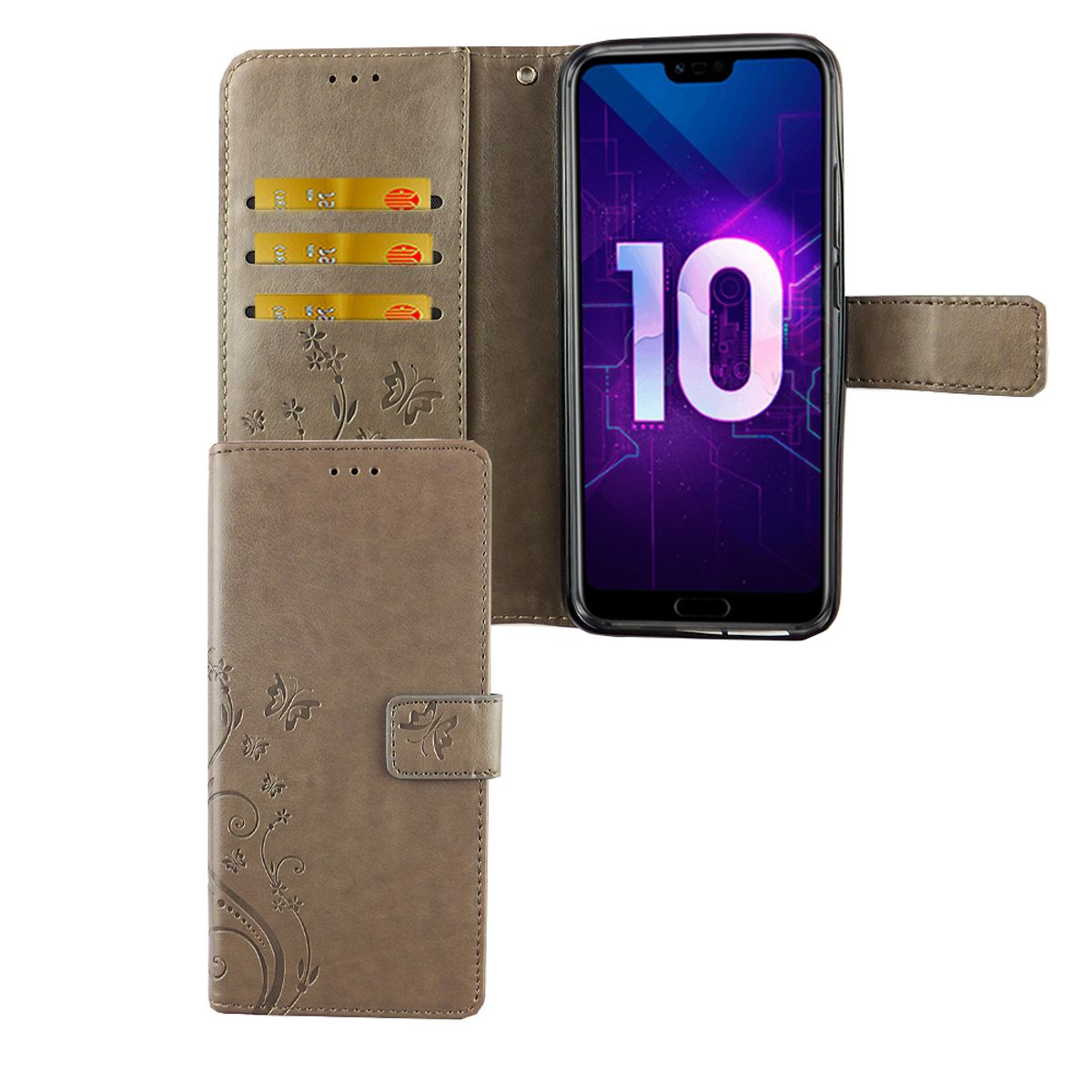 Huawei Honor 10 Handy Hülle Schutz-Tasche Cover Flip-Case Kartenfach ...