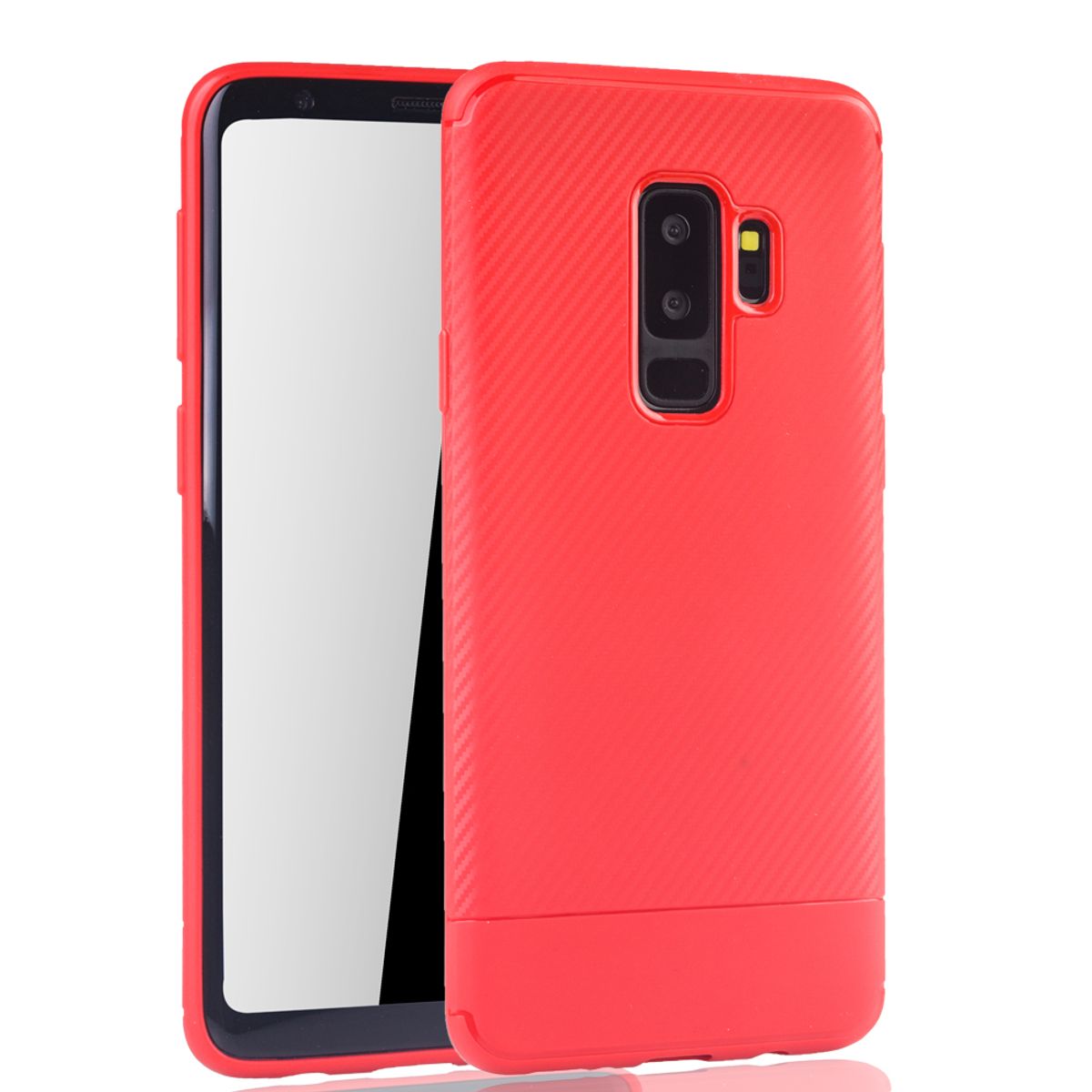 Samsung Galaxy S9 Plus Handyhülle Schutzcase Carbon Optik Bumper Rot